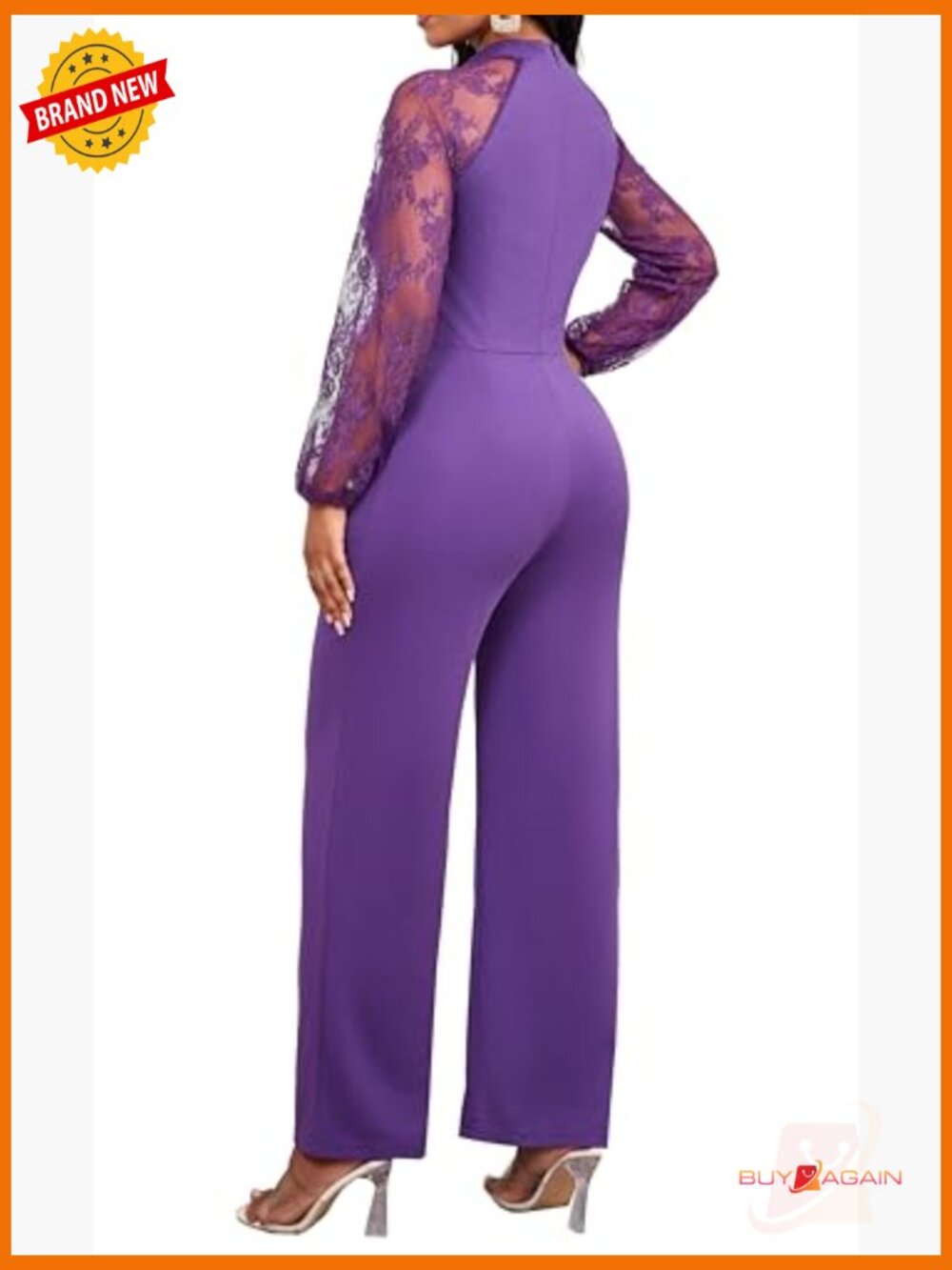 Elegant Long Sleeve Ruffle Jumpsuit with Pockets Crew Neck - Picture 5 of 6